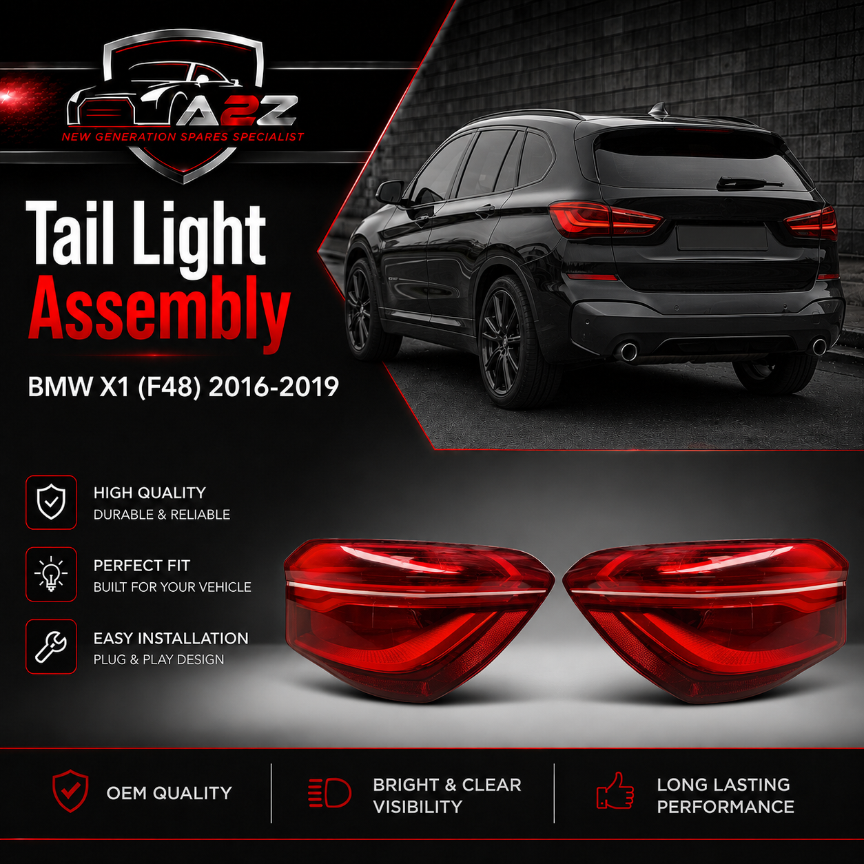 Tail Light Rear Lamp Compatible With BMW X1 (F48) Tail Light Rear Lamp Left 63217350711 & Right 63217350712
