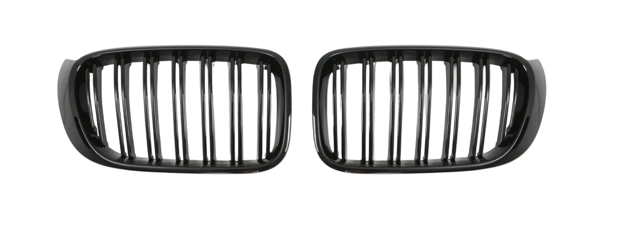 Glossy Black Double Line Kidney Grill Set Left 51137367421 & Right 51137367422 Compatible With BMW X3 F25 (2014-2017) Tag No.38