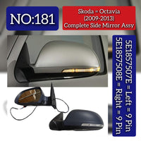 Complete Side Mirror Assy Set Left 5E1857507E & Right 5E1807508E Compatible With Skoda Octavia (2010-2013) Tag No.181