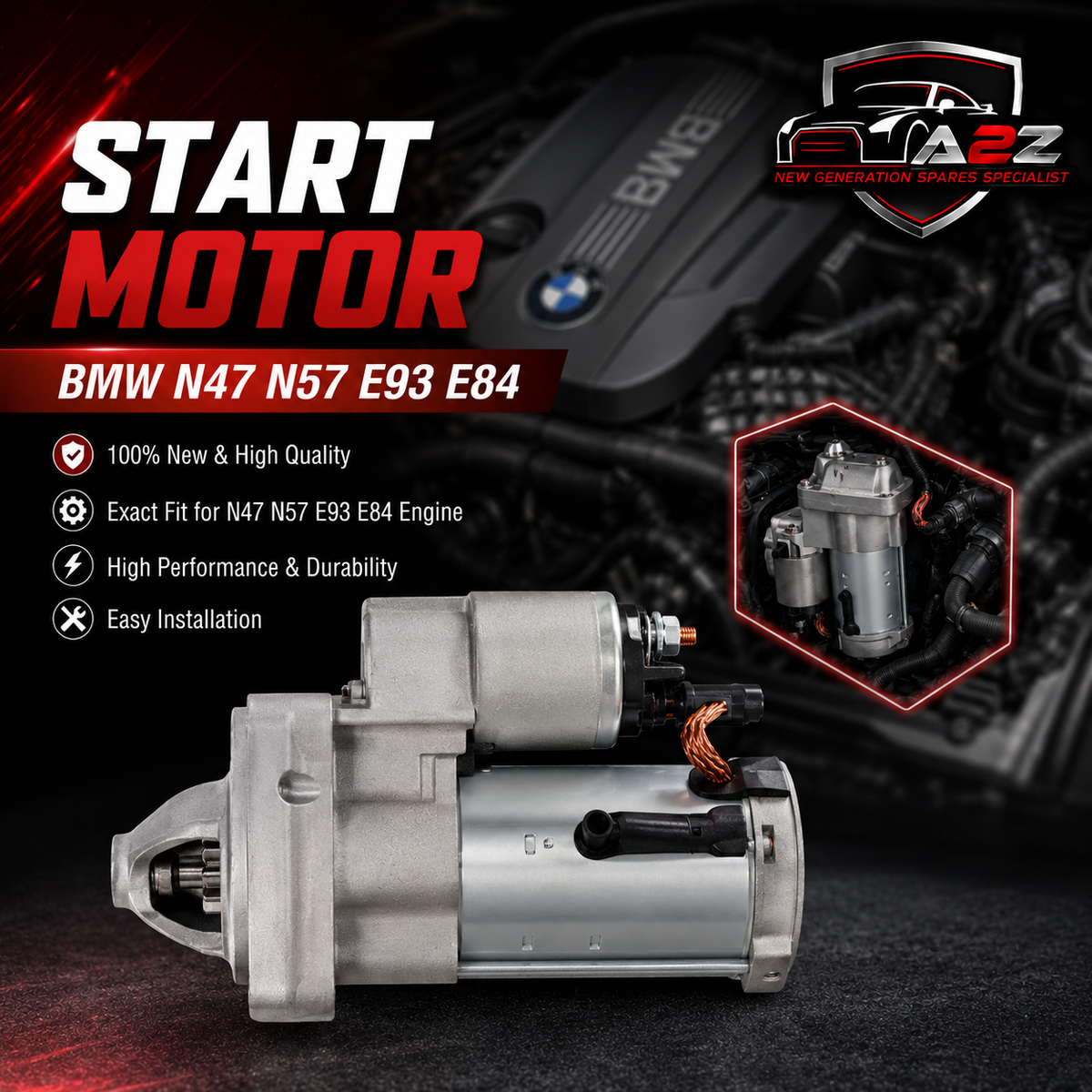 Start Motor 12418511746 Compatible With BMW N47 N57 E93 E84