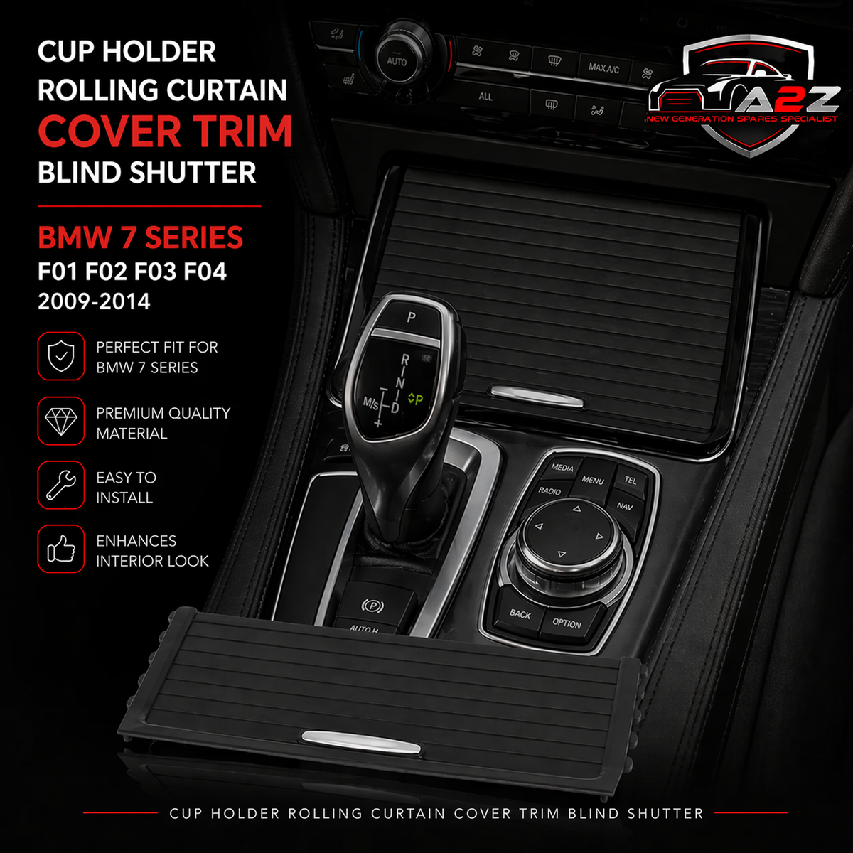 Rear Drink Cup Holder Rolling Curtain Cover Trim Blind Shutter 52207217530 Compatible With BMW 7 Series F01 F02 F03 F04 2009-2014