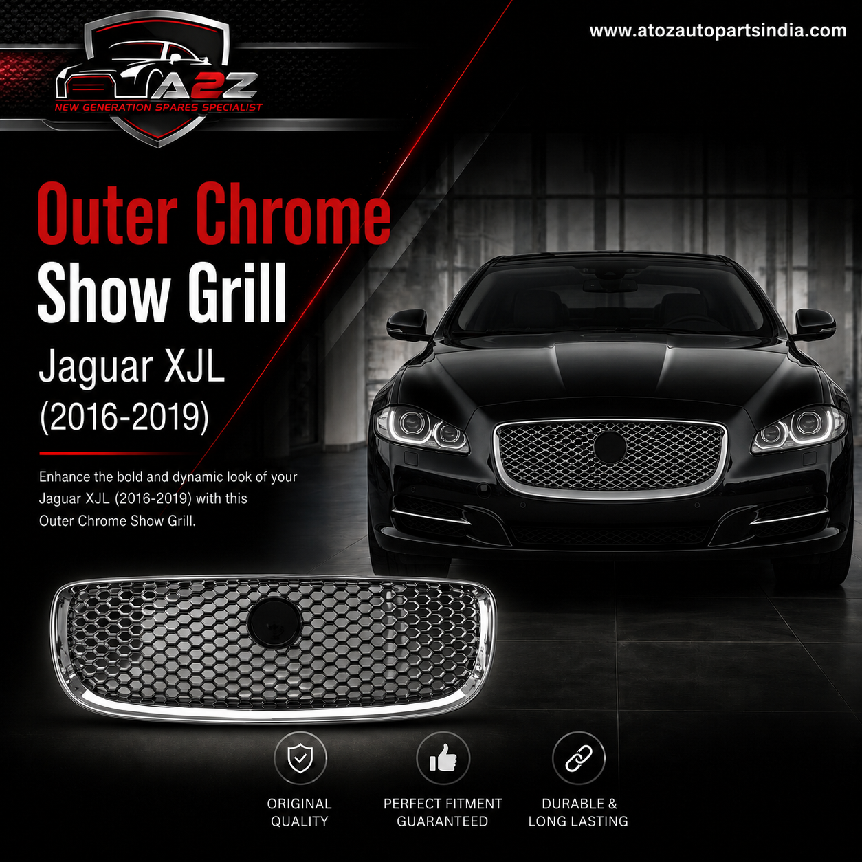 Outer Chrome Show Grill CUS270081 Compatible With Jaguar XJL (2016-2019) Tag No.52