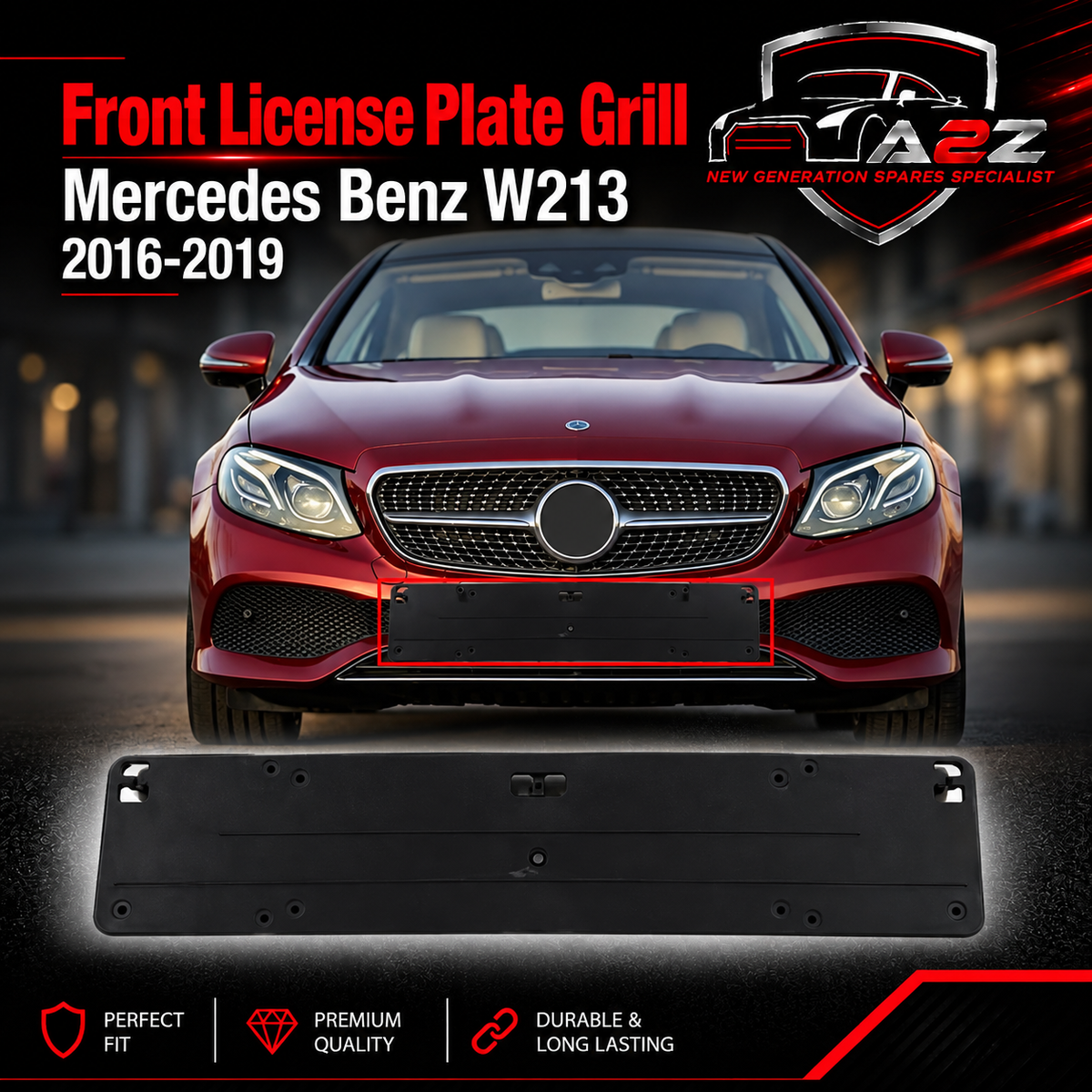 Front License Plate Grill 2138800044 Compatible With Mercedes Benz W213 2016-19 Tag No.355
