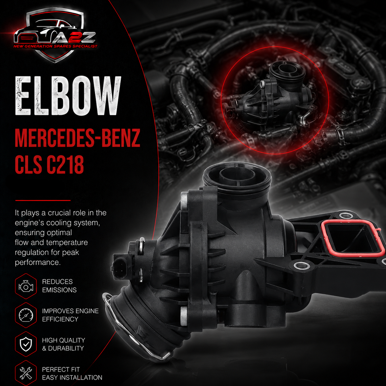 Elbow (Thermostat) 2762000515 2762000015 2762000115 Compatible With MERCEDES-BENZ CLS C218 For Tag-E-22