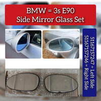 Side Mirror Glass Set Left 51167157247 Right 51167157246 Compatible With BMW 3 Series E90 (2000-10)