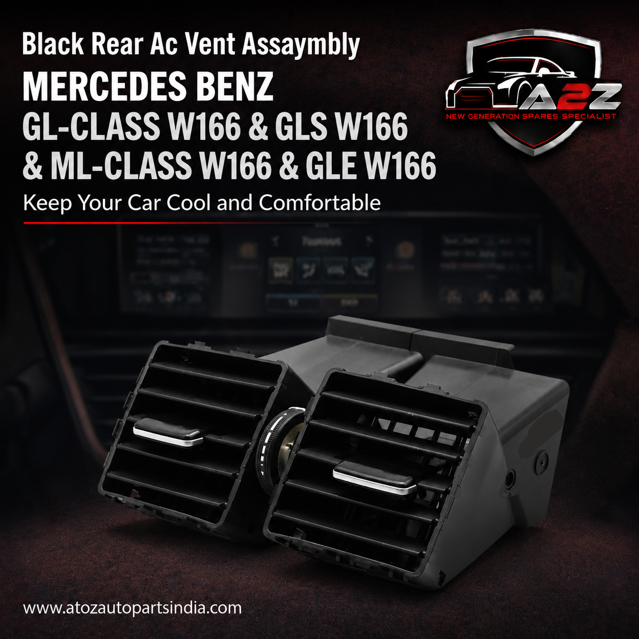 Black Rear Ac Vent Assay 1668300554 Compatible With MERCEDES BENZ GL-CLASS W166 & GLS W166 & ML-CLASS W166 & GLE W166