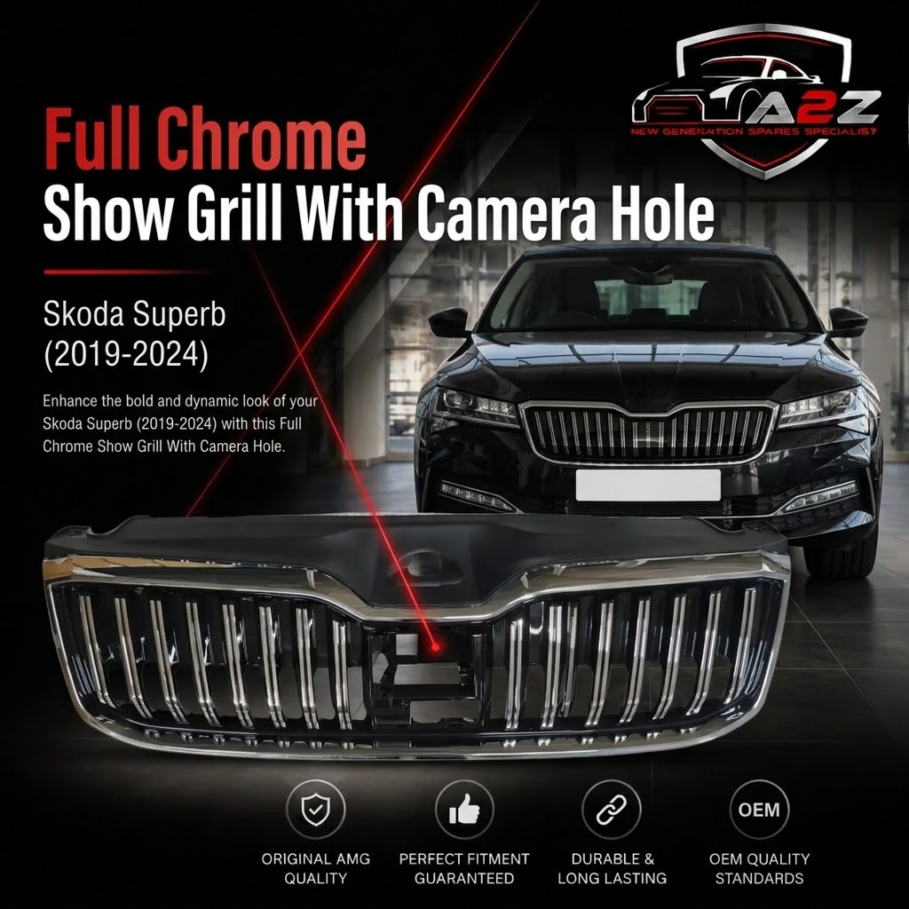 Full Chrome Show Grill With Camera Hole 3V0853653G 3V0853761B 3V0853343A Compatible With Skoda Superb (2019-2024) Tag No.64
