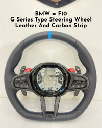 G Series Type Steering Wheel Leather & Carbon Strip Compatible With BMW F10
