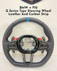 G Series Type Steering Wheel Leather & Carbon Strip Compatible With BMW F10