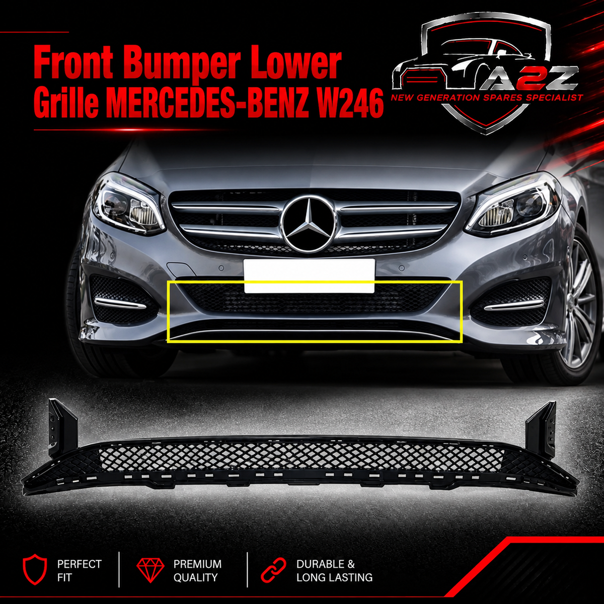 Front Bumper Lower Grille 2468850053 A2468850053 Compatible With MERCEDES-BENZ B-CLASS (W246)  Tag-BG-107