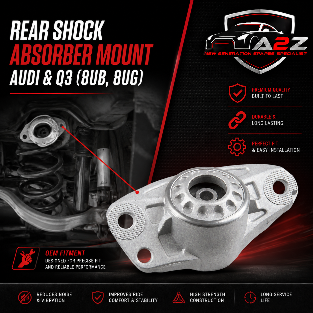 Rear Shock Absorber Mount 1KD513353B Compatible With AUDI & Q3 (8UB, 8UG) & TT (8J3) & SKODA & OCTAVIA II (1Z3) | LAURA & VW & PASSAT B7 (362)