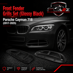 Front Fender Grills Set (Glossy Black) Right 982853190 & Left 982853189 Compatible With Porsche Cayman 718 (2017-2025)Tag No.516