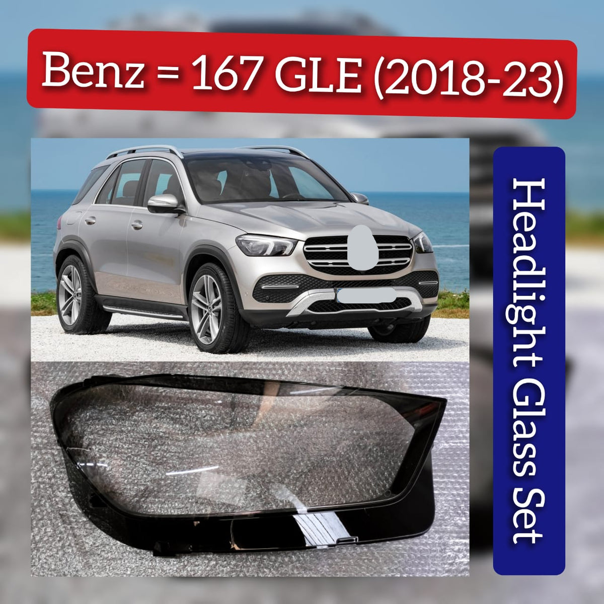 Front Headlight Glass Compatible with  MERCEDES BENZ GLE W167 2018-2023