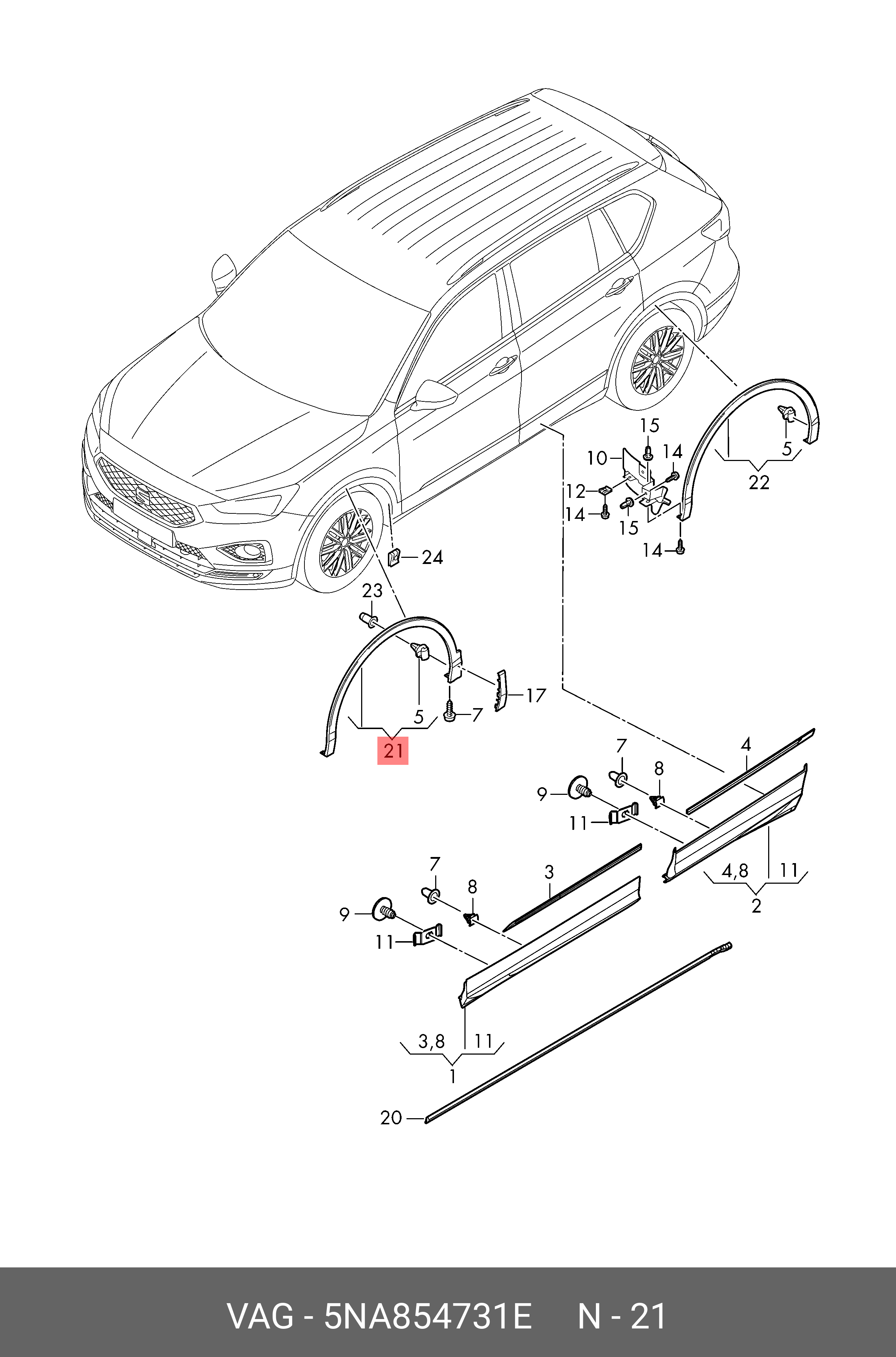 Front Wheel Eyebrow Left Side 5NA854731E  Compatible With VW TIGUAN (AD1, AX1) (2016-2020) Tag No.153