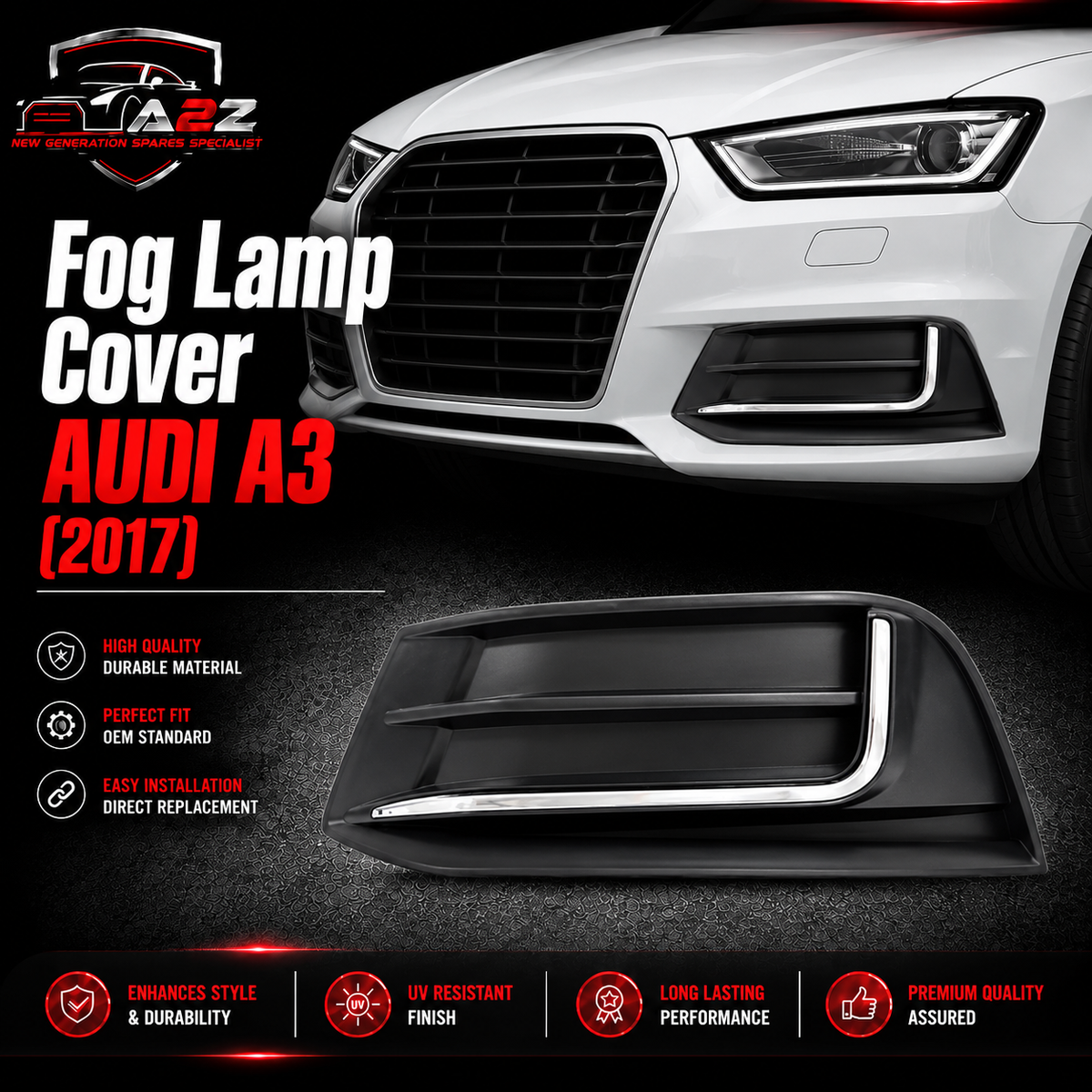 Fog Lamp Cover Left 8V5807671A & Right 8V5807672A Compatible With AUDI A3 2017 Tag-FC-01