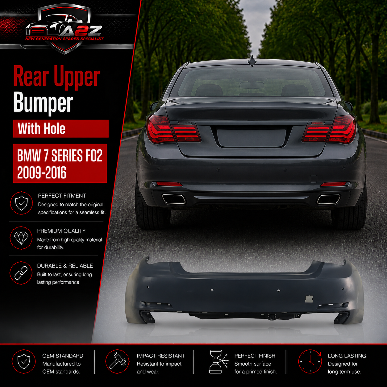Rear Upper Bumper With Hole 51127209926 Compatible With BMW  7 SERIES F02 2009-2016 Tag No.111A