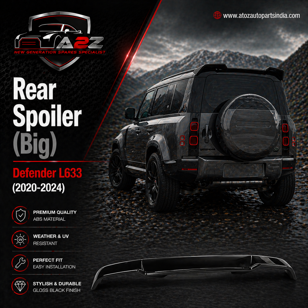 Rear Spoiler (Big) Compatible With Land Rover Defender L633 (2020-2024)