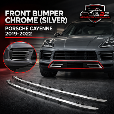 Front Bumper Chrome (SILVER) 9Y0807179041M7U 9Y0807179A041M7U 9Y0807179B041M7U Compatible With PORSCHE CAYENNE 2019-2022 (Set Of 3)