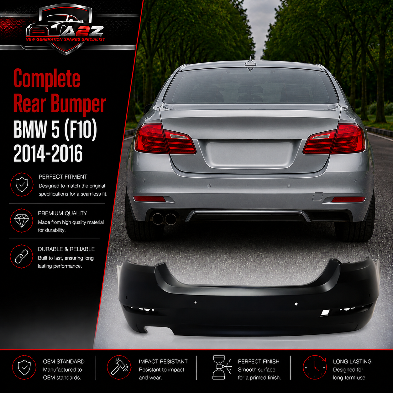 Complete Rear Bumper 51127332764 Compatible With BMW 5 (F10)