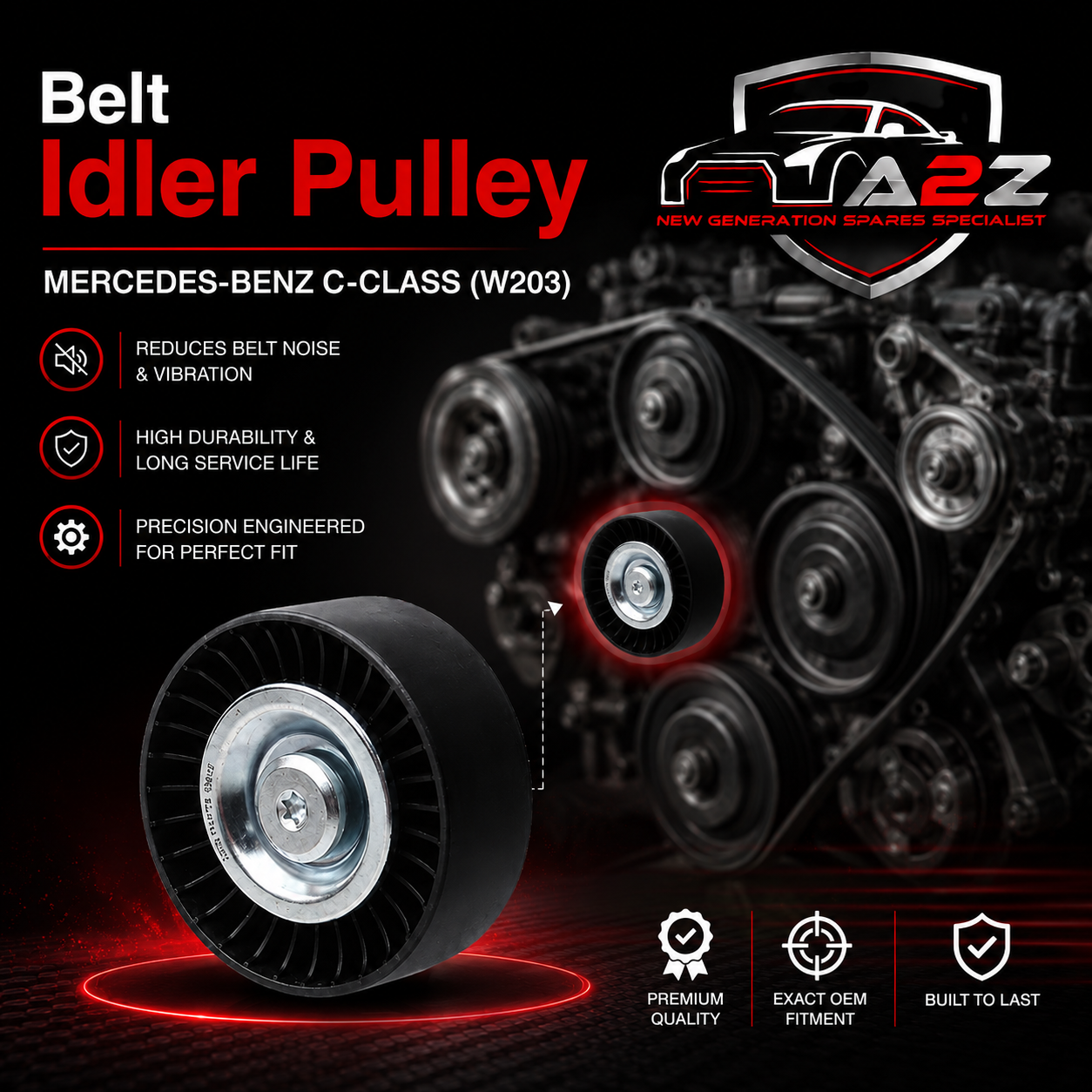 Belt Idler Pulley 2712000570 A2712000270 A2712000570  Compatible with   & C-CLASS (W204) & E-CLASS (W211) & E-CLASS (W212) Tag No.1
