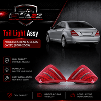 Tail Light Rear Lamp Compatible With MERCEDES-BENZ S-CLASS (W221) (2007-2009) Tail Light Rear Lamp Left 2218200366 A2218200366 & Right 2218200466 A2218200466 Tag-TLM-104