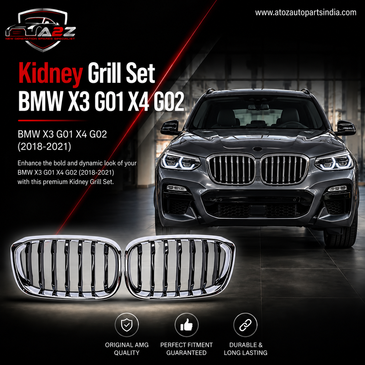 Kidney Grill Set  51137397465 L.H  & 51137397466 R.H (7:Lines ) Compatible With BMW X3 G01 & X4 G02