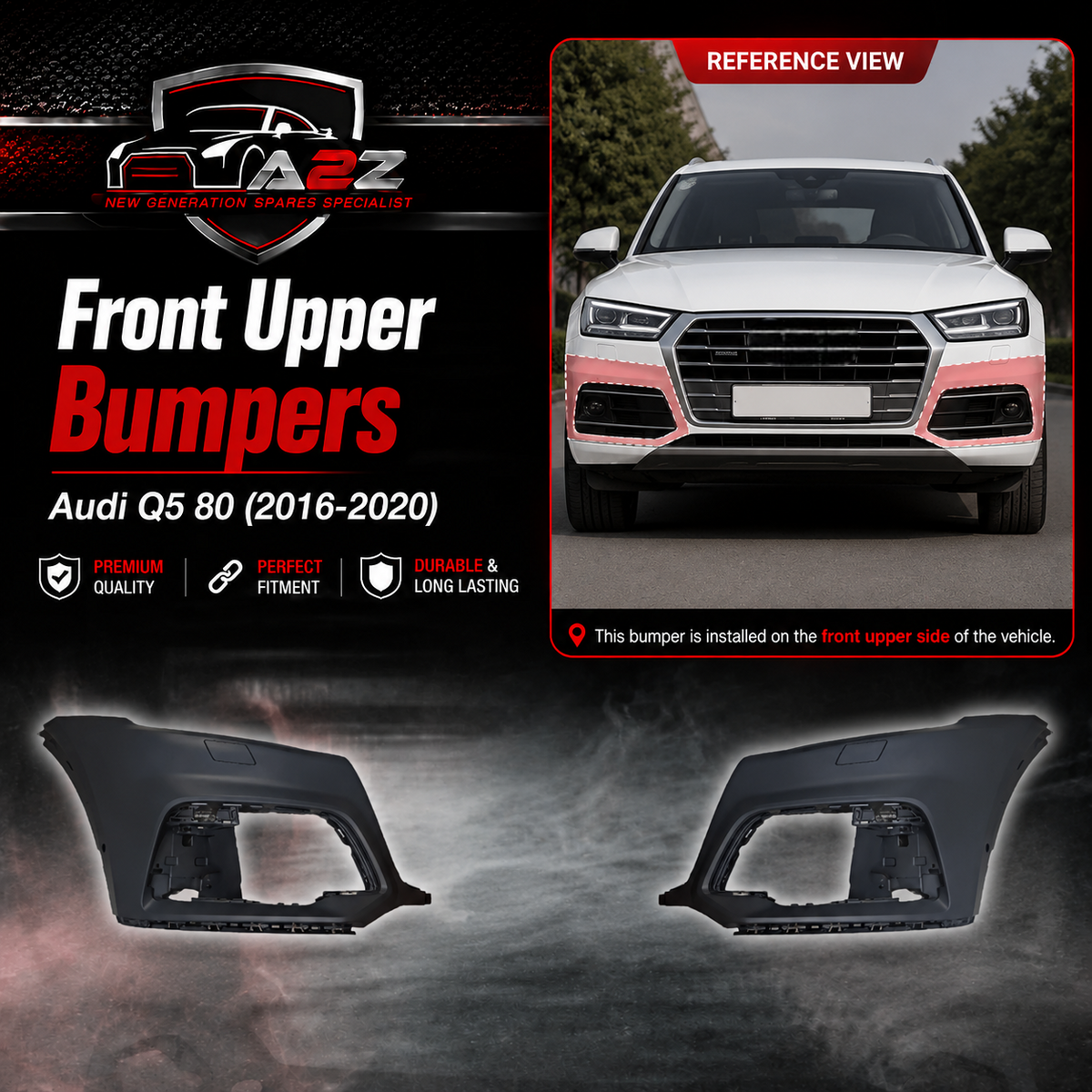 Front Upper Bumpers Left 80A807107G & Right 80A807108G Compatible With Audi Q5 80 (2016-2020) Tag  No.100A