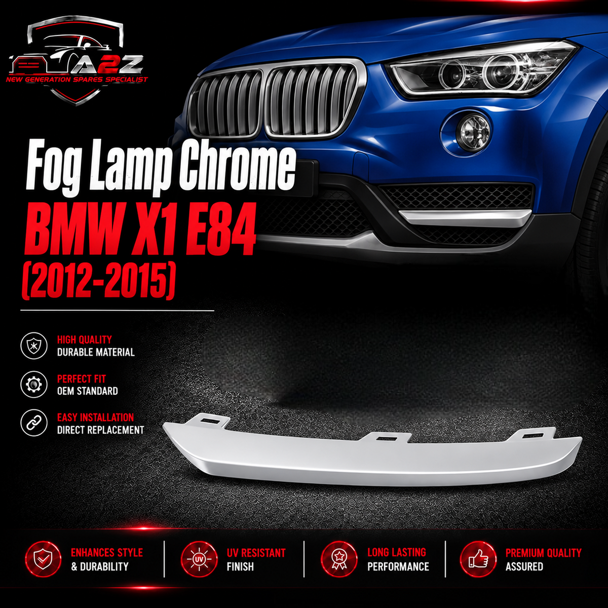 Fog Lamp Chrome Left 51117303763 & Right 51117303764 Compatible With BMW X1 E84 (2012-2015) Tag No.418