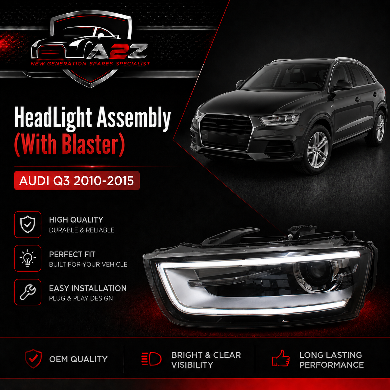 Headlight Headlamp Left 8UD941005  & Right 8UD941006 (With Blaster) Compatible With AUDI Q3 2010-2015