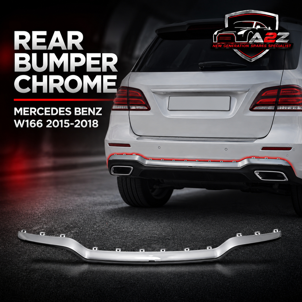 Rear Bumper Chrome Chromium Trim Spoiler Diffuser 1668852374 Compatible With MERCEDES BENZ GL-CLASS W166 & M-CLASS W166 2015-2018 Tag No.132
