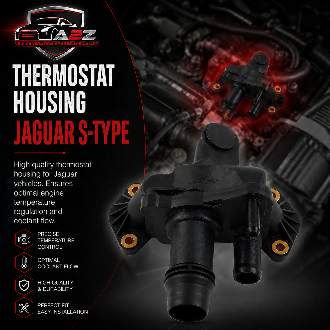 Thermostat (Thermostat Housing) JDE3972 Compatible With Jaguar Jaguar S-Type