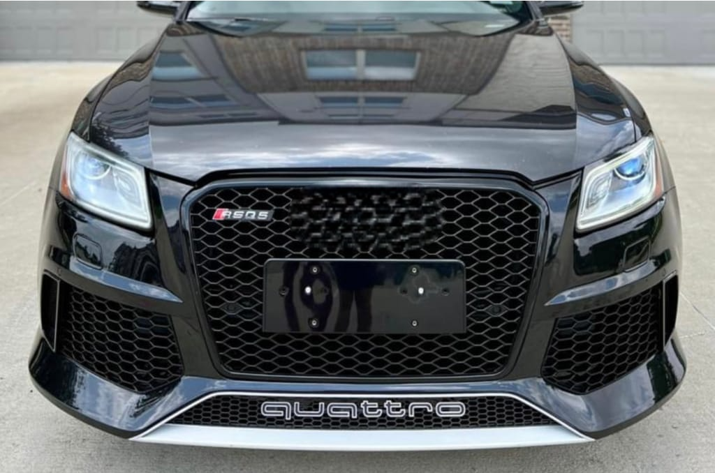 RSQ5 Full Black Honeycomb Show Grill Compatible With Audi Q5 (2013-2017) RSQ5 Black Chrome Tag No.148