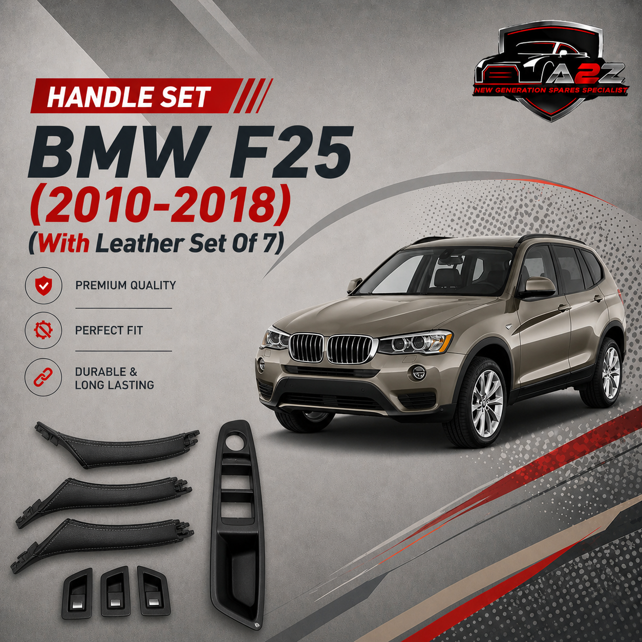Inner Door Handle Assembly (With Leather Set Of 7) Compatible With BMW X3 F25