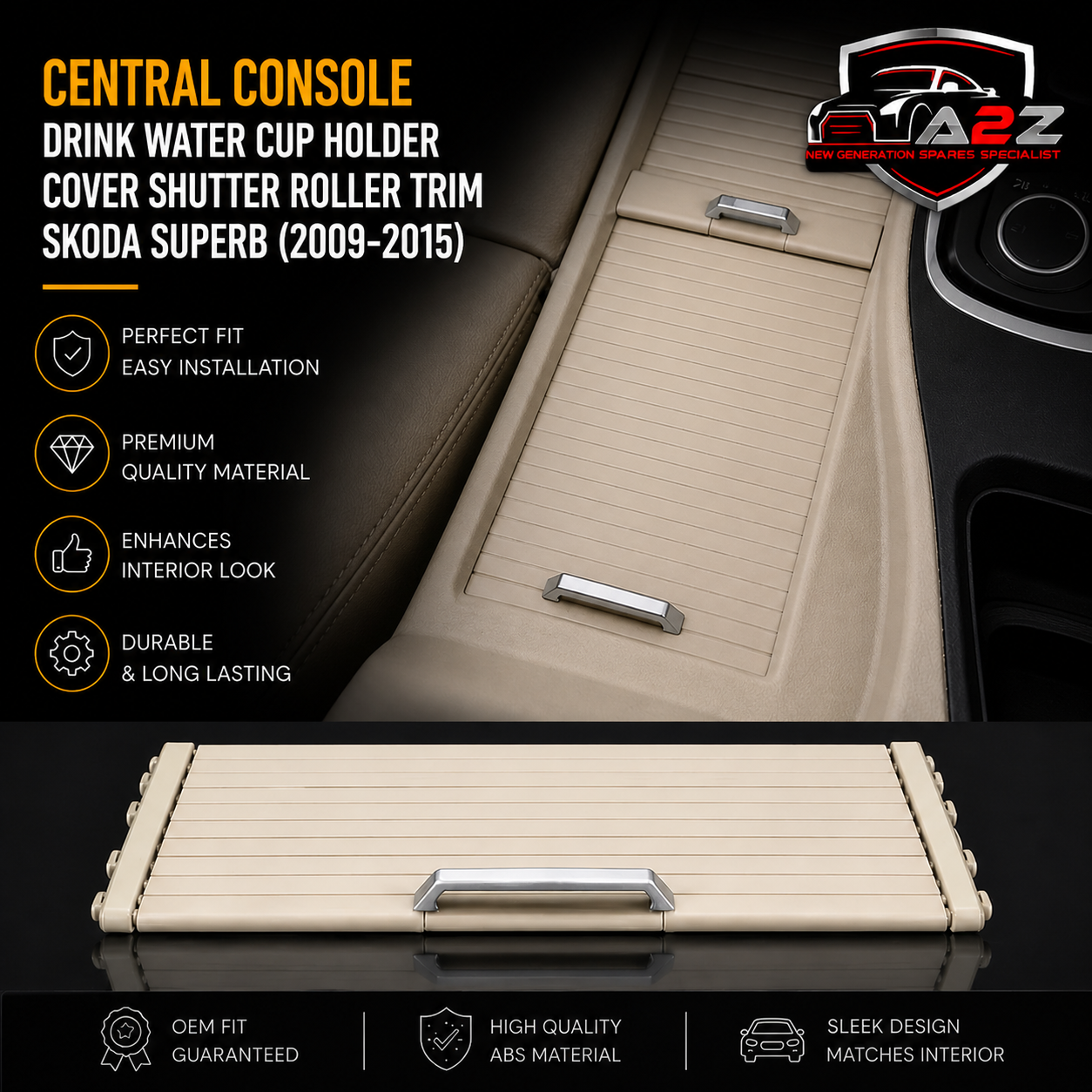 Beige Central Console Drink Water Cup Holder Cover Shutter Roller Trim 3T08625314K1 Compatible With SKODA SUPERB