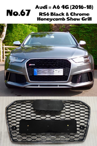 RS6 Black And Chrome Honeycomb Show Grill Compatible With Audi = A6 (2017-18) Tag No.67