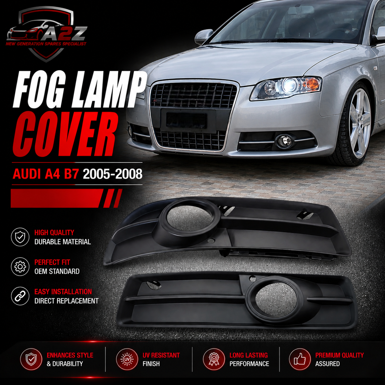 Fog Lamp Cover Compatible With AUDI A4 B7 2005-2008 Fog Lamp Cover Left 8E0807681F & Right 8E0807682F Tag-FC-18