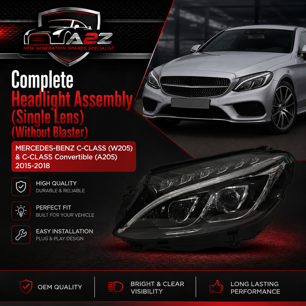 Headlight Headlamp  Left A2059067303 & Right A2059067403 A2058203661 (Single Lens) (Without Blaster) Compatible With  MERCEDES-BENZ C-CLASS (W205) & C-CLASS Convertible (A205) 2015-2018 Tag No.101