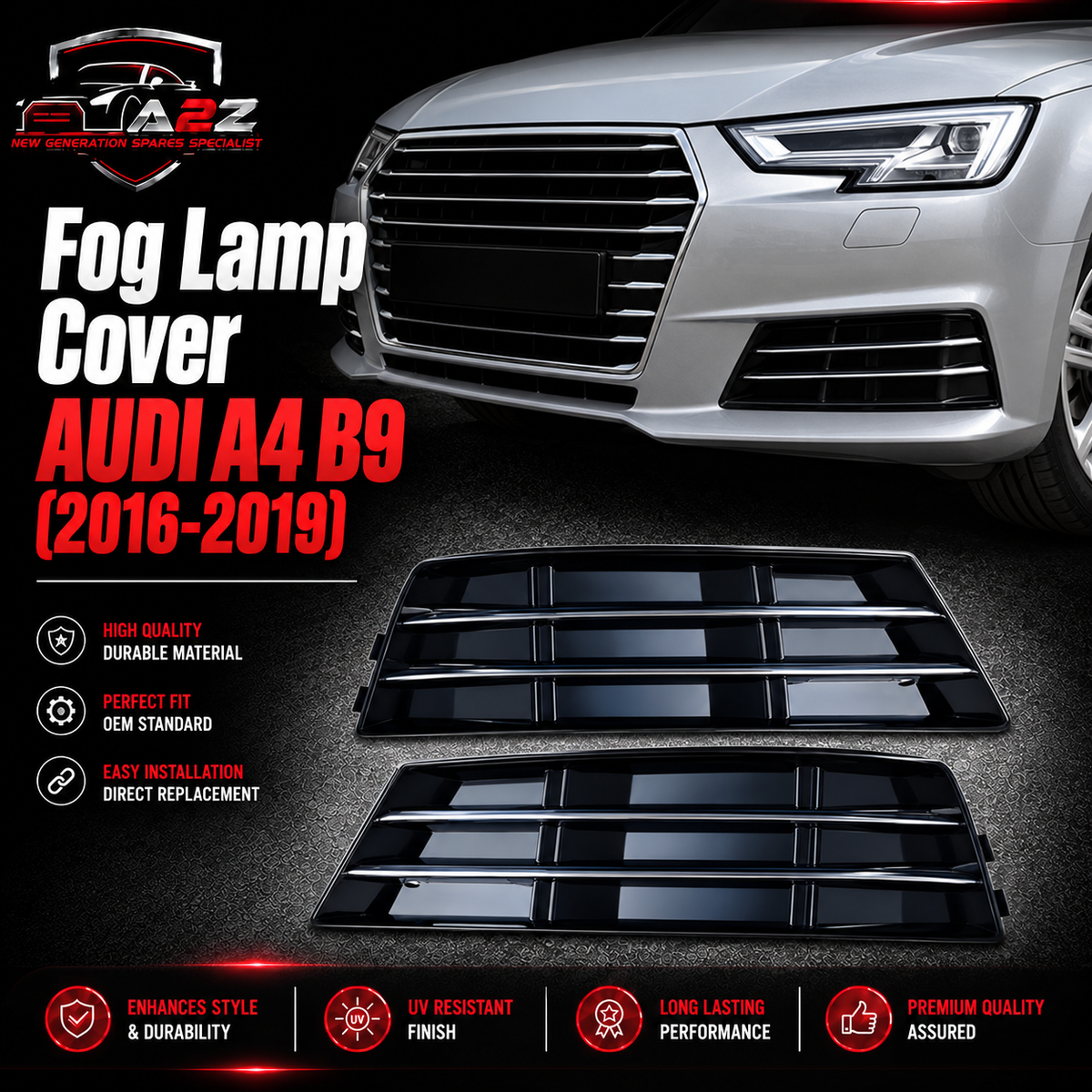 Fog Lamp Cover Compatible With AUDI A4 B9 2016-2019 Fog Lamp Cover Left 8WD807681B & Right 8WD807682B Tag-FC-17
