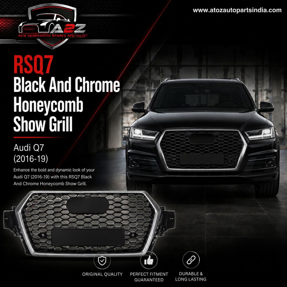 RSQ7 Black And Chrome Honeycomb Show Grill Compatible With Audi = Q7 (2016-19) Tag No.168
