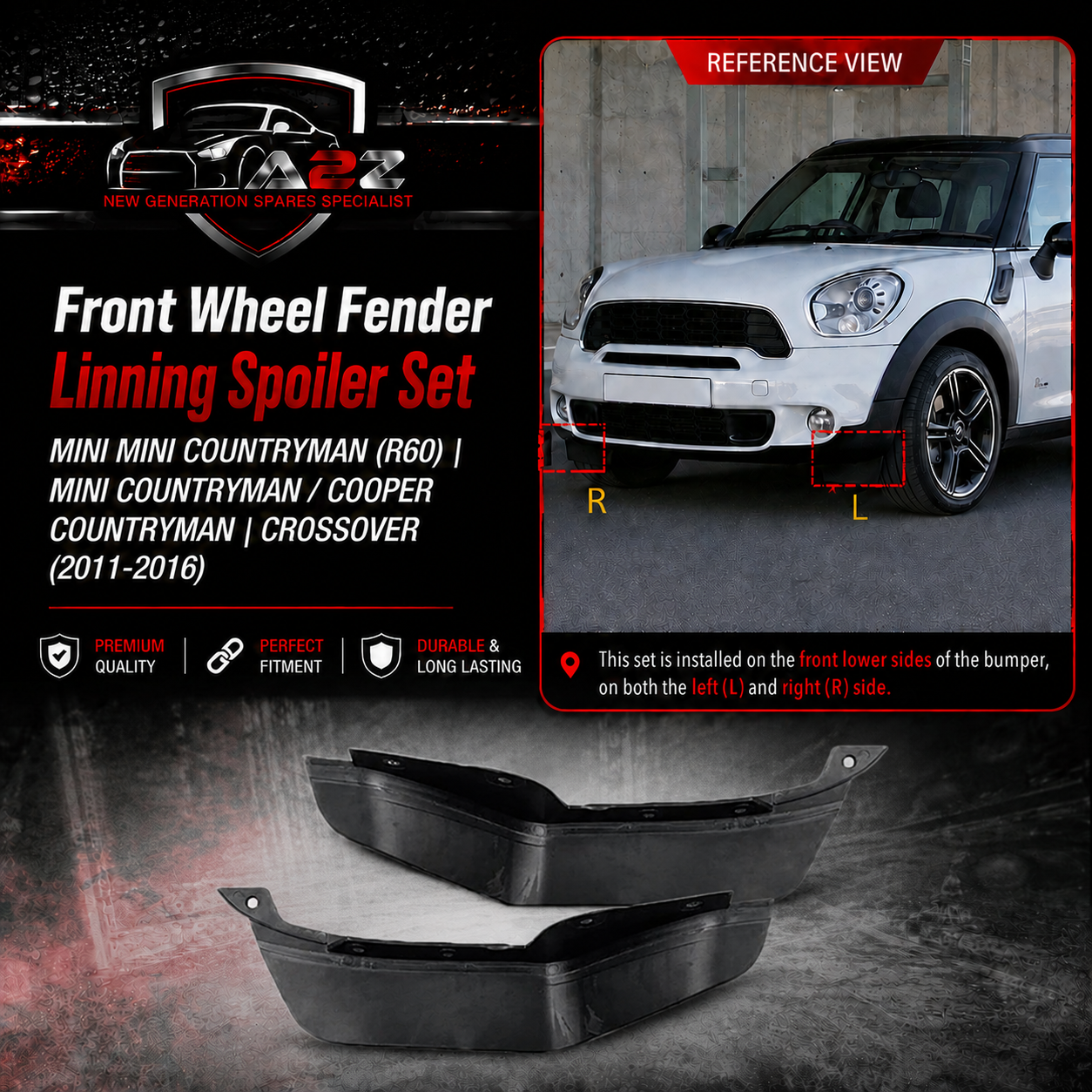 Front Choke Lip Left 51119802643 Right 51119802644 Compatible With MINI MINI COUNTRYMAN (R60) | MINI COUNTRYMAN / COOPER COUNTRYMAN | CROSSOVER