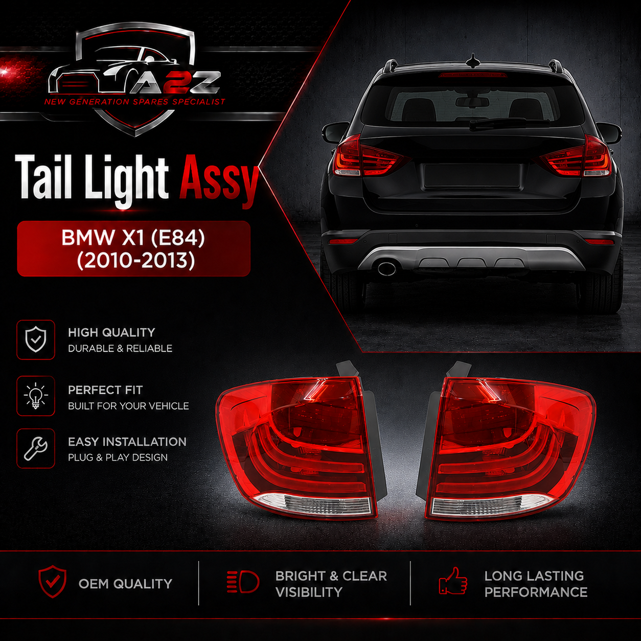 Tail Light Rear Lamp Compatible With BMW X1 (E84) (2010-2013) Tail Light Rear Lamp Left 63212990109 & Right 63212990110 Tag-TLB-58