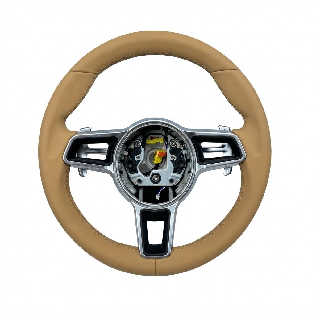 Beige Leather Steering Wheel Compatible With Porsche Models