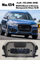 RSQ3 Black And Chrome Honeycomb Show Grill Compatible With Audi = Q3 (2016-18) Tag No.134
