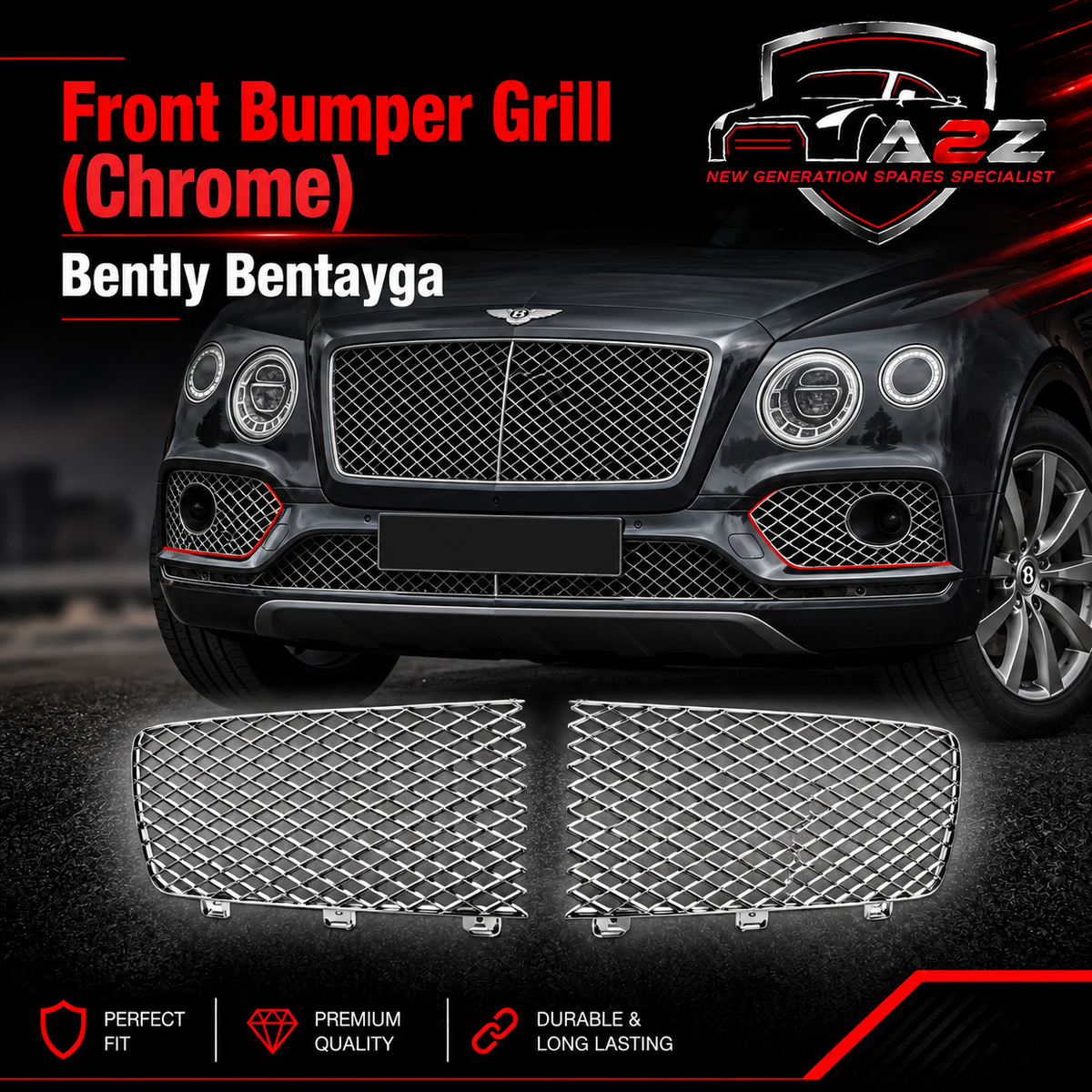 Front Bumper Grill ( Chrome ) Left 36A853683 & Right 36A853684 Compatible With Bently Bentayga
