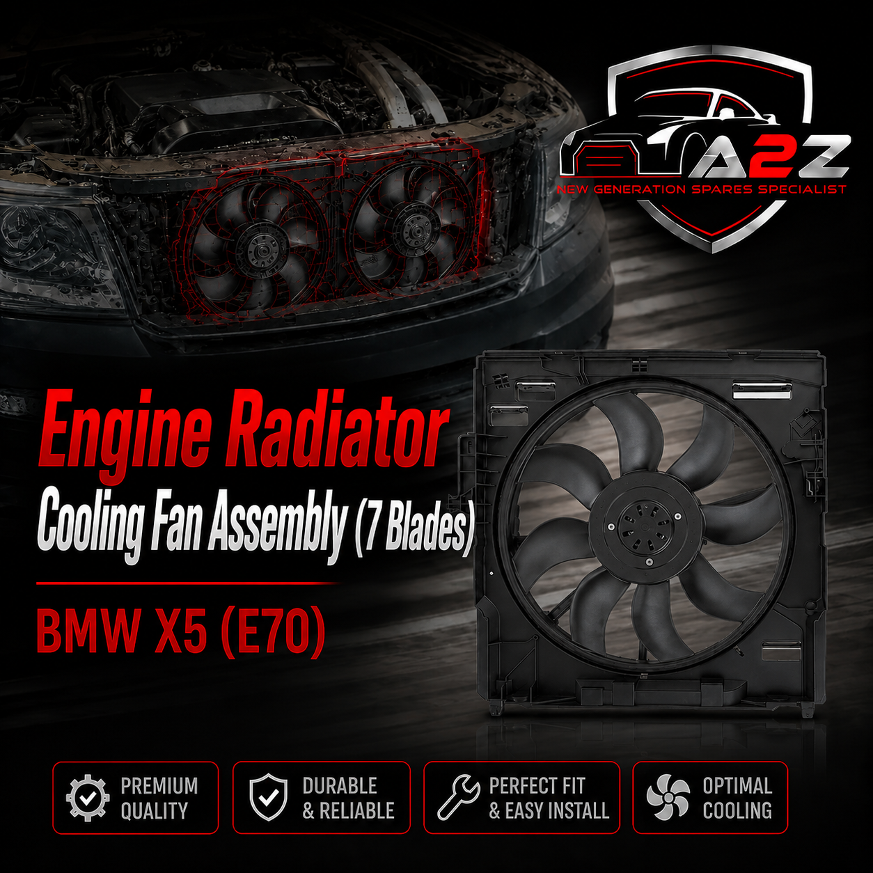 Engine Radiator Cooling Fan Assembly (7 Blades) 17428618240 17427598740 17427533558Compatible With BMW X5 (E70)
