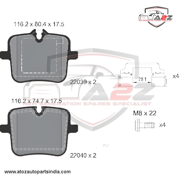 Rear Brake Pad 34208092823 2203901 P060109 Compatible With BMW 3 Series G20 G80 G28 & 5 Series G30 F90 & 6 Series Gran Turismo G32 & 7 Series G11 G12 & X5 G05 F95