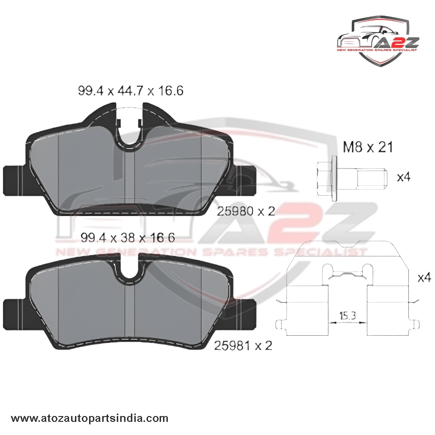 Rear Brake Pad 34216778327 2598001 P06090 Compatible With MINI COOPER F55 & MINI F56 & MINI F57
