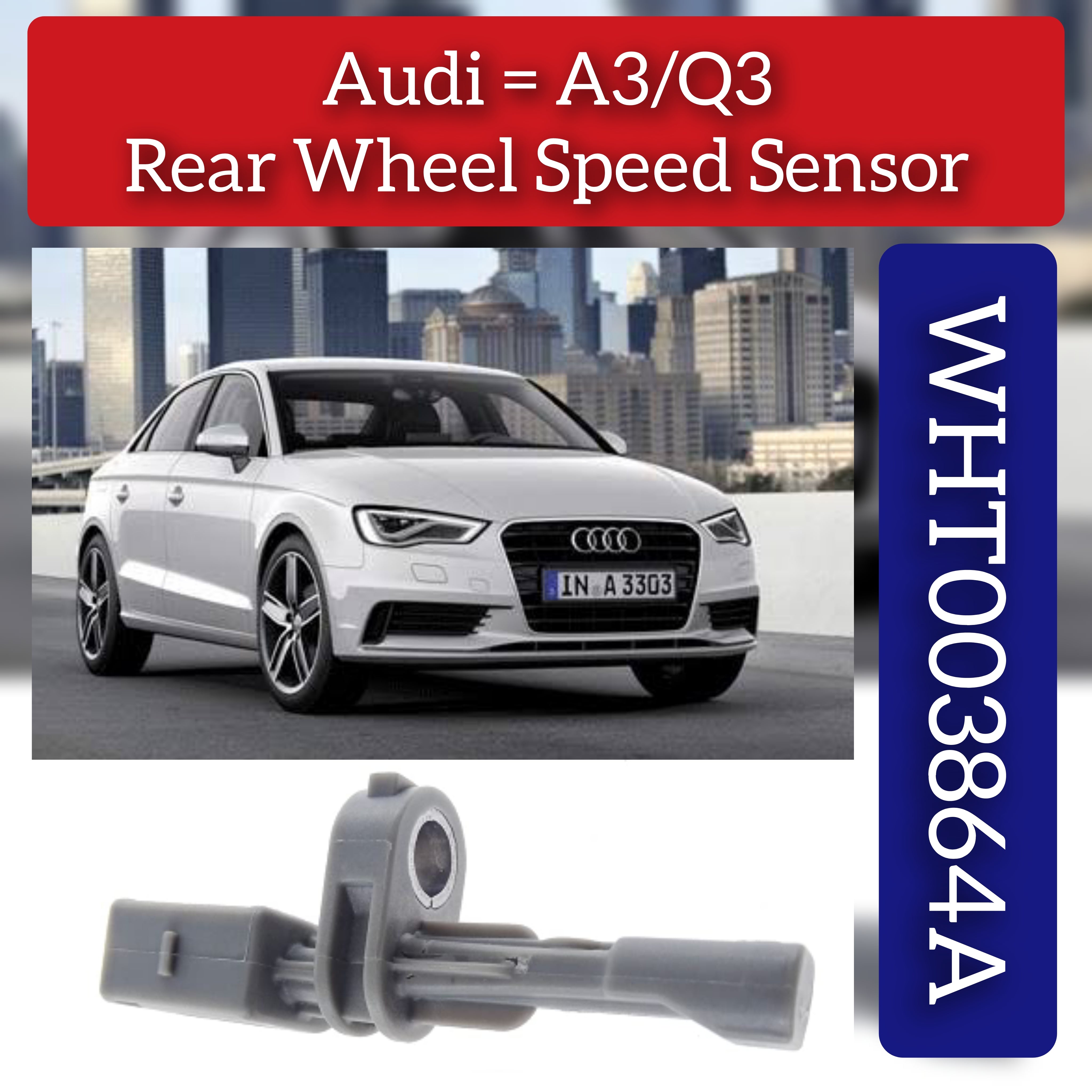 Rear Left/Right ABS Wheel Speed Sensor Grey WHT003864A WHT003864B WHT003864C 2K0927807 WHT003864 Compatible With AUDI A3 Convertible (8V7, 8VE) | A3 / S3
