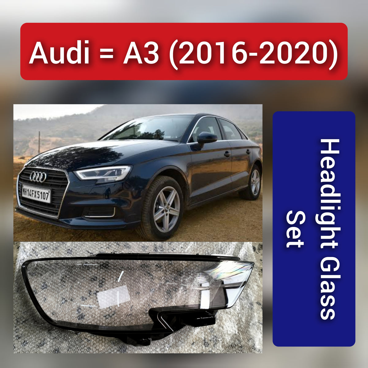 Front Headlight Glass Compatible with  Audi A3 2016-2020.