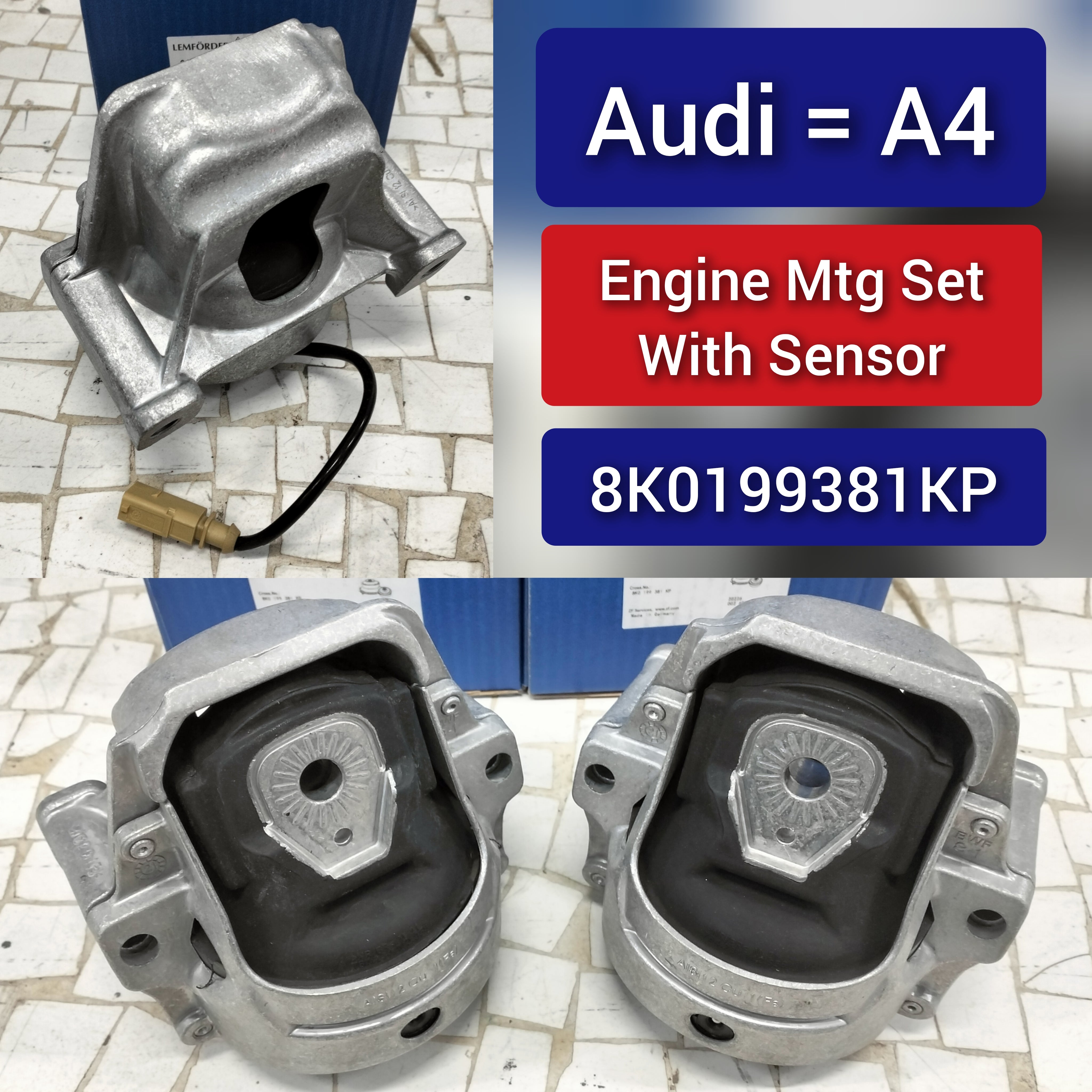 Engine Motor Trans Mount With Sensor Set Compatible With AUDI A4 B8 (8K2) | A4 / S4 Engine Motor Mount Bracket Left 8R0199381E & Right 8K0199381KP
